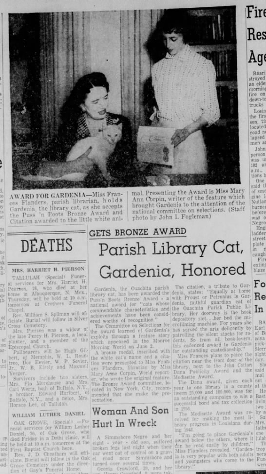 A newspaper clipping depicting Gardenia