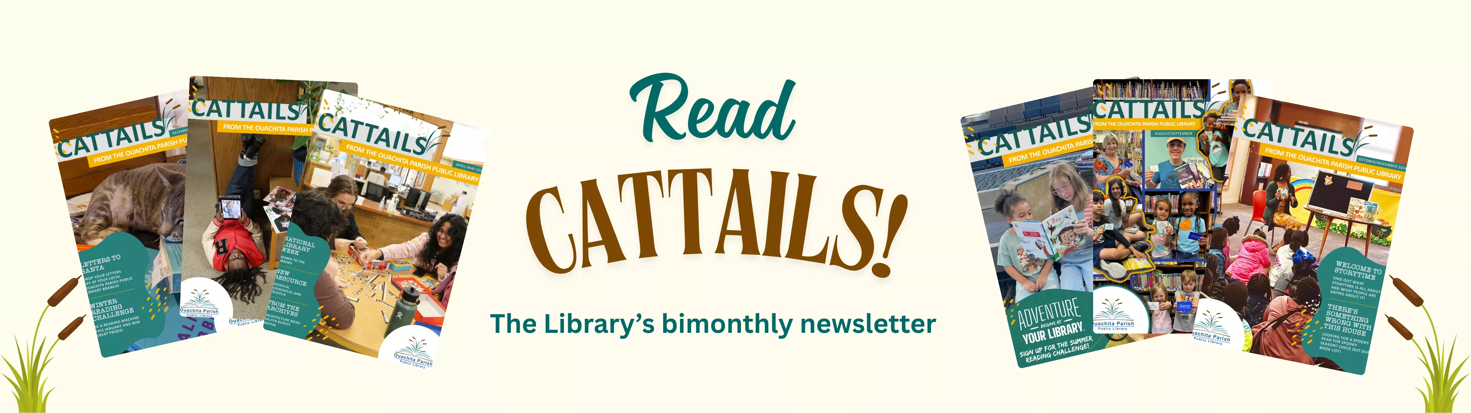 Website banner for the Library&#039;s bimonthly newsletter, Cattails.