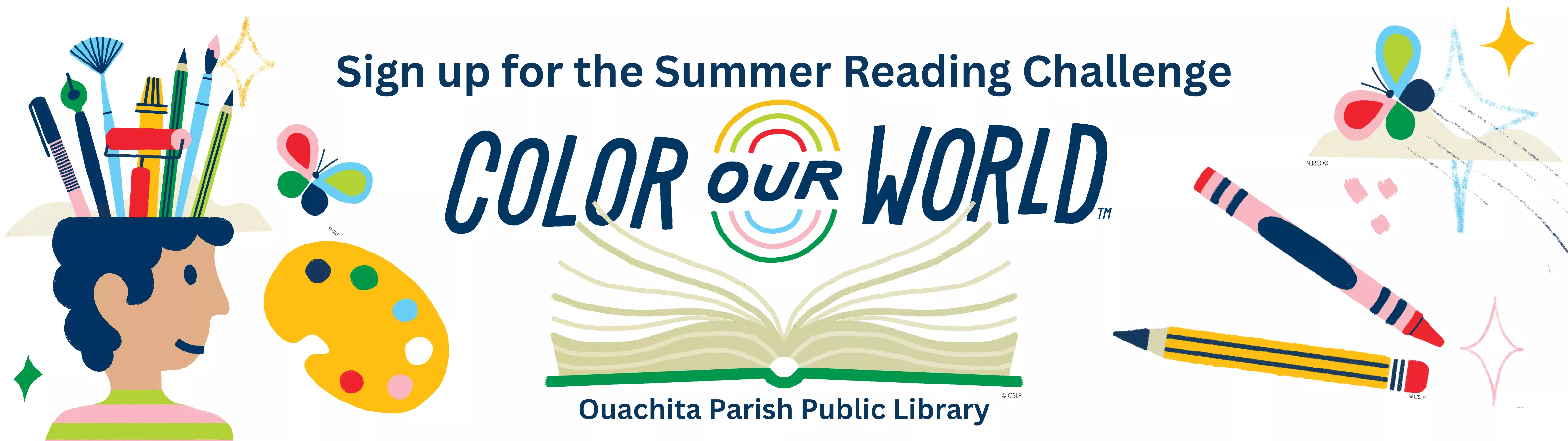 Colorful illustrations advertising the Summer Reading Challenge