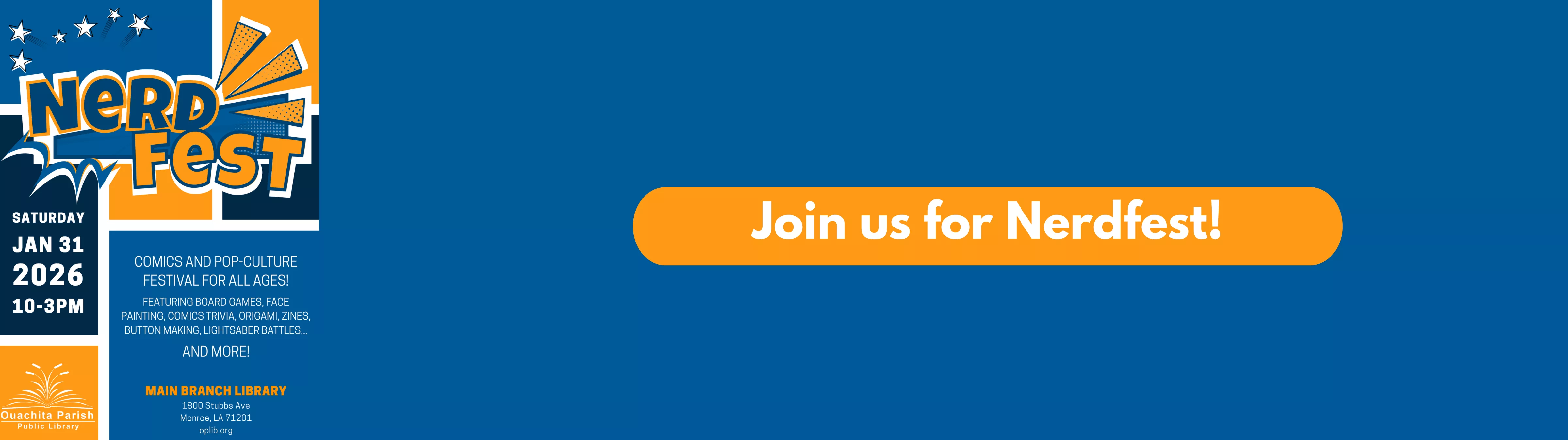 Nerdfest Flyer and Banner that reads "Join us for Nerdfest!"