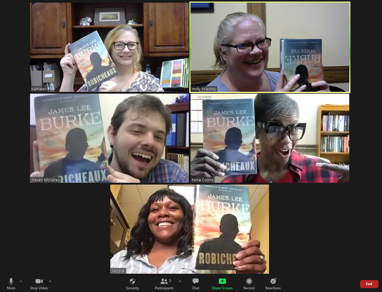 A screenshot of a book club meeting on Zoom